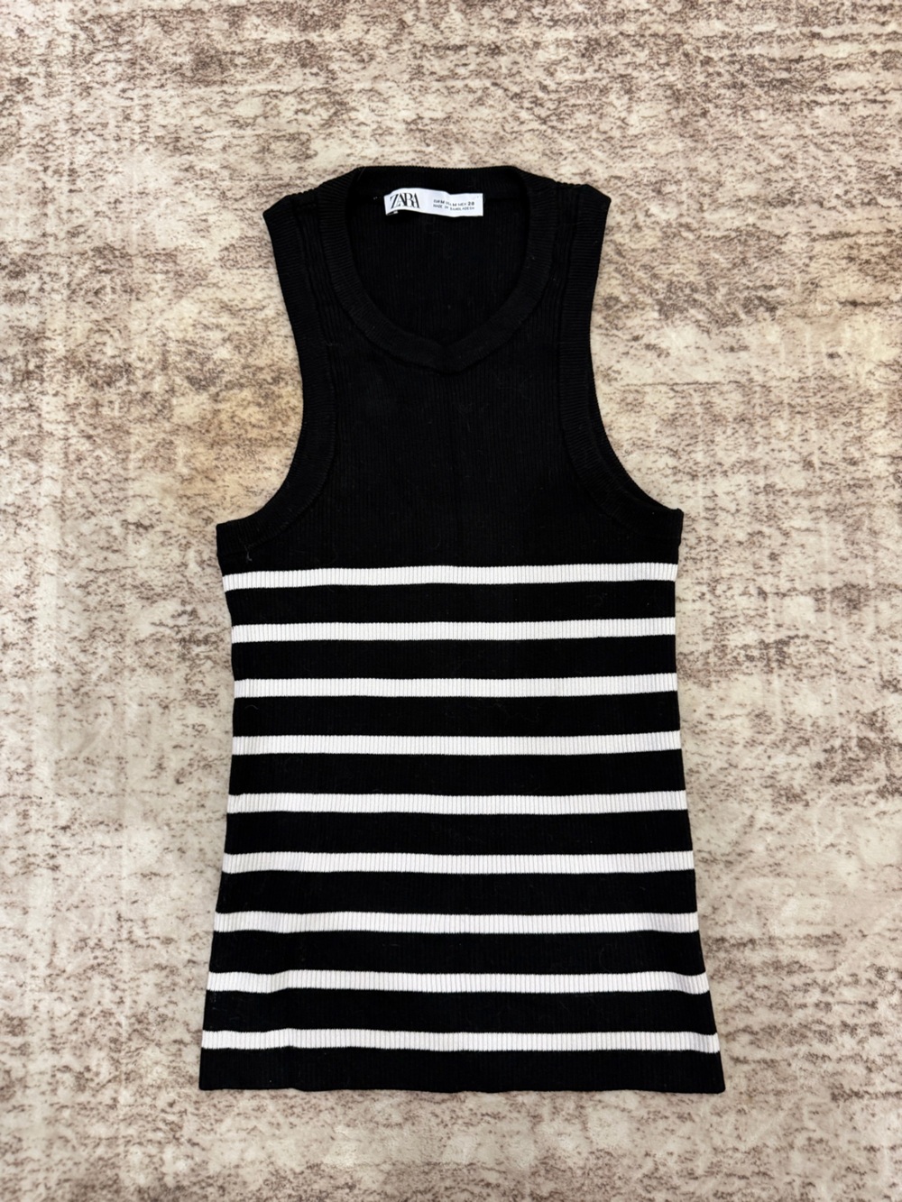 Zara Black & White Striped Knit Tank